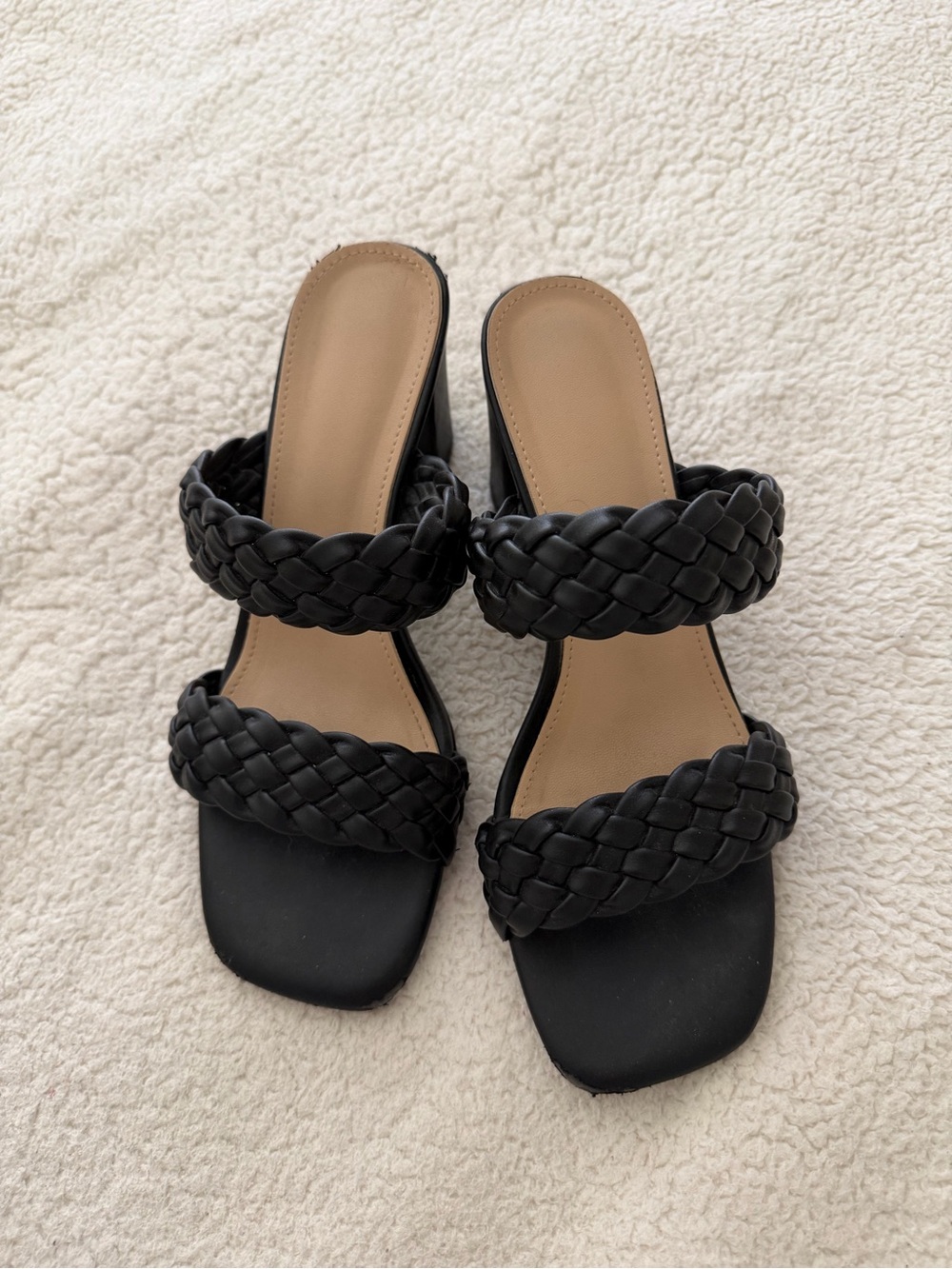 Amazon Black Braided Double-Strap Slide Heels